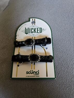 NEW Scunci Wicked Black Jeweled Hair Clips - 2 Pack